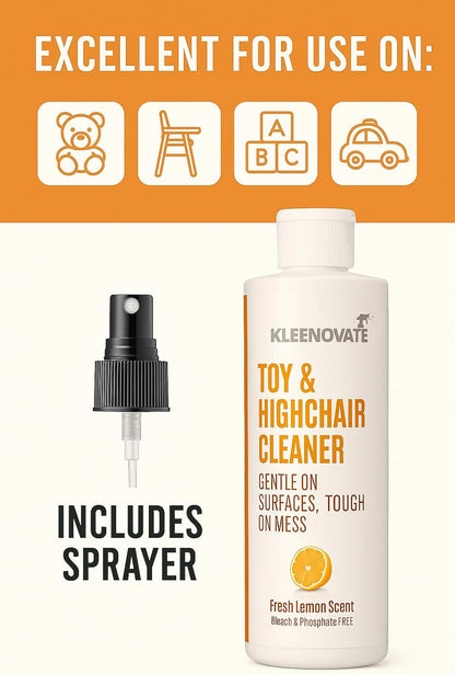 Toy & Highchair Cleaner, Fresh Lemon Scent – Gentle on Baby Surfaces, Tough on Mess – Bleach & Phosphate Free Formula, Safe & Effective Everyday Cleaning Spray